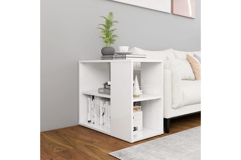 Sivukaappi korkeakiilto valkoinen 60x30x50 cm lastulevy - Huonekalut - Pöytä & ruokailuryhmä - Apupöytä & sivupöytä - Yöpöytä