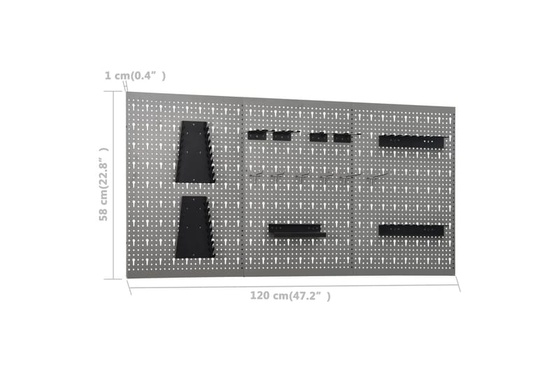 Työpöytä kolmella seinäpaneelilla ja kaapilla - Harmaa - Yöpöytä