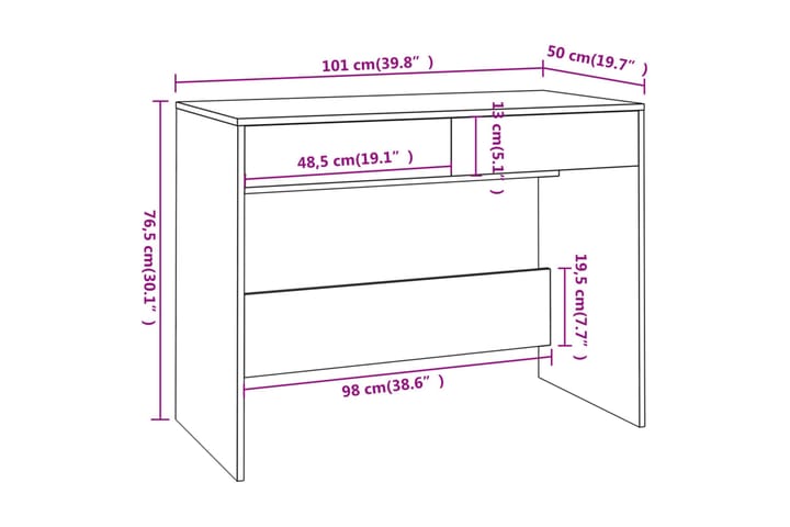 Työpöytä Sonoma-tammi 101x50x76,5 cm lastulevy - Beige - Yöpöytä