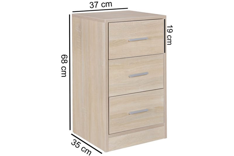 Yöpöytä Wohnling jenkkisängylle, 68 cm korkea ja 3 laatikkoa modernissa ilmeessä Sonoma - Sonoma - Huonekalut - Pöytä & ruokailuryhmä - Apupöytä & sivupöytä - Yöpöytä