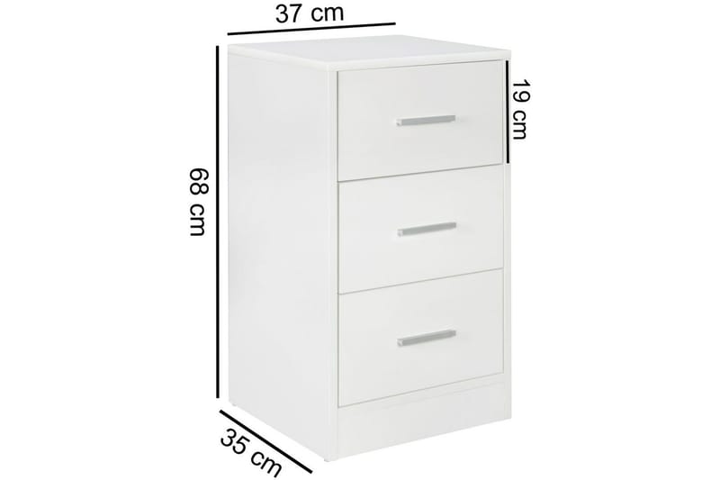 Yöpöytä Wohnling jenkkisängylle, 68 cm korkea ja 3 laatikkoa modernissa ilmeessä Valkoinen - Valkoinen - Huonekalut - Pöytä & ruokailuryhmä - Apupöytä & sivupöytä - Yöpöytä