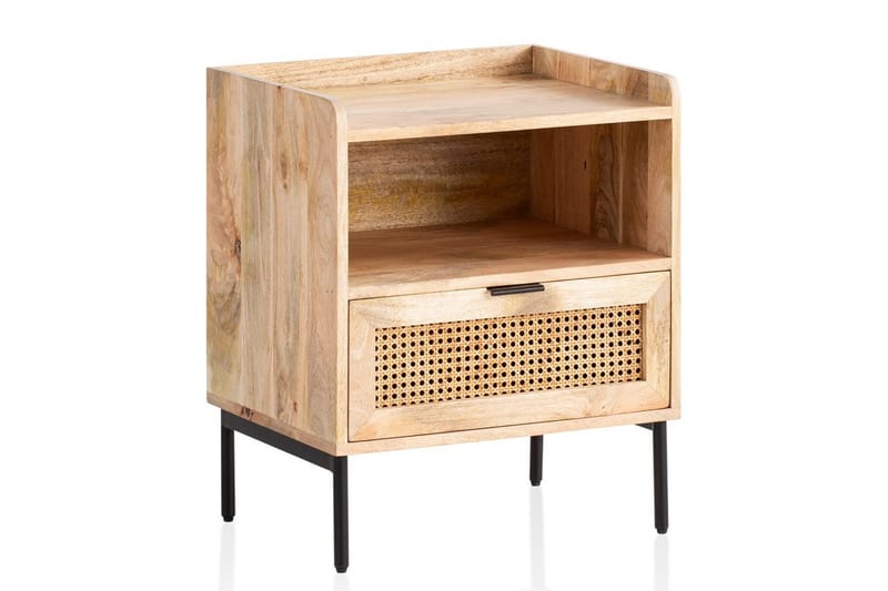 Yöpöytä Wohnling Kiinteä mangopuu, laatikko, säilytyslokero ja wieniläinen rottinkityö, undefined