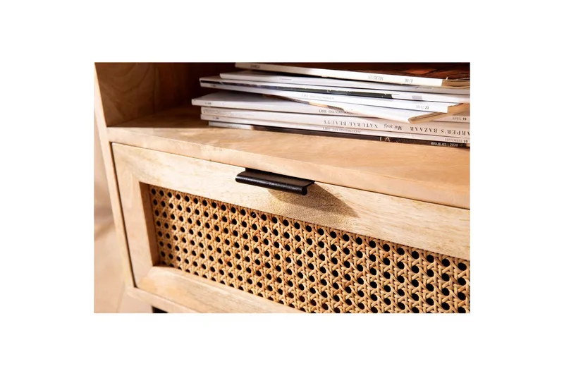 Yöpöytä Wohnling Kiinteä mangopuu, laatikko, säilytyslokero ja wieniläinen rottinkityö - Huonekalut - Pöytä & ruokailuryhmä - Apupöytä & sivupöytä - Yöpöytä