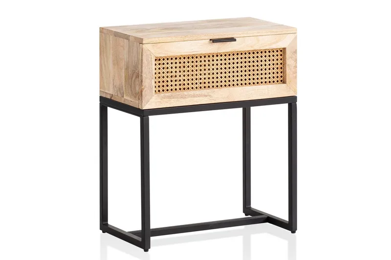 Yöpöytä Wohnling Kiinteä mangopuu, laatikko ja wieniläinen rottinkityö teollisessa ilmeessä, undefined