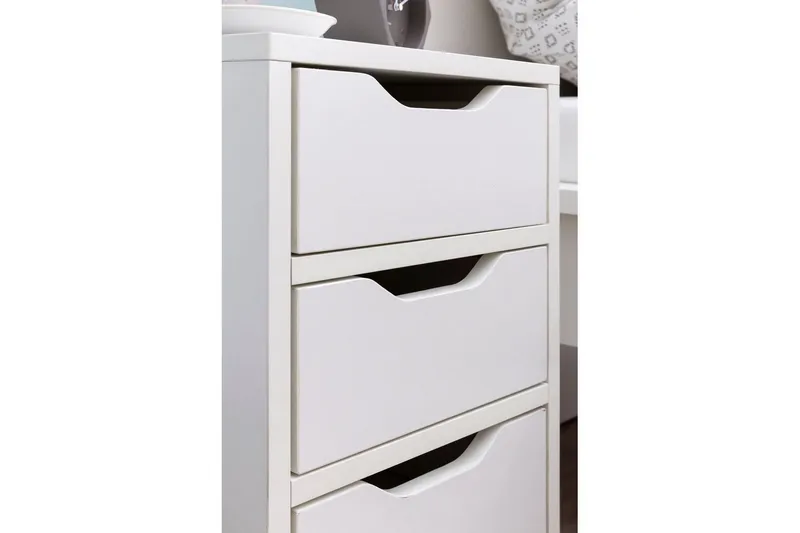 Yöpöytä Wohnling kolmella laatikolla, yksinkertainen ja moderni suunnittelu jenkkisänkyyn Valkoinen - Valkoinen - Huonekalut - Pöytä & ruokailuryhmä - Apupöytä & sivupöytä - Yöpöytä