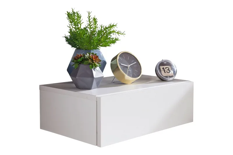 Yöpöytä Wohnling laatikkolla seinäasennukseen, leijuva vaikutelma Valkoinen, Valkoinen