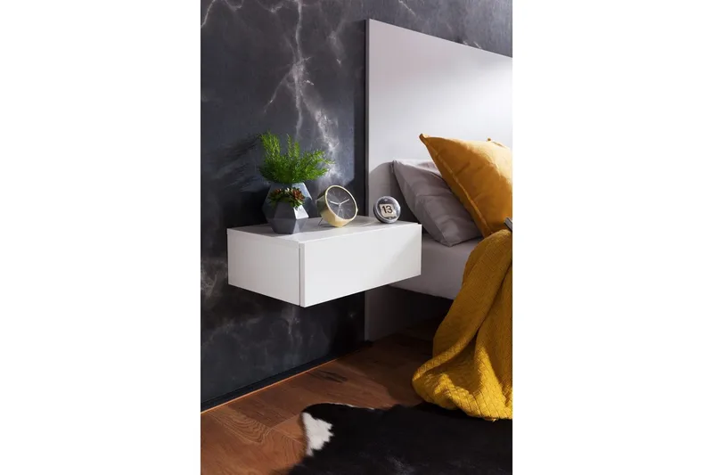 Yöpöytä Wohnling laatikkolla seinäasennukseen, leijuva vaikutelma Valkoinen - Valkoinen - Huonekalut - Pöytä & ruokailuryhmä - Apupöytä & sivupöytä - Yöpöytä
