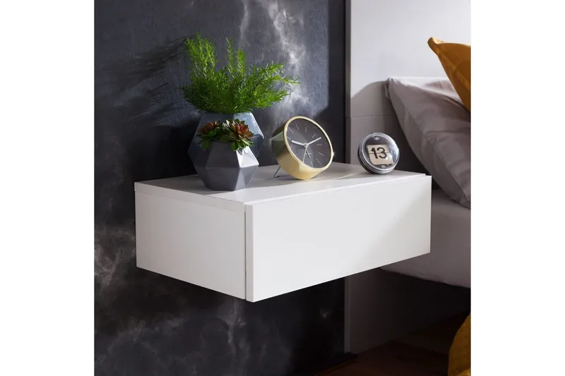 Yöpöytä Wohnling laatikkolla seinäasennukseen, leijuva vaikutelma Valkoinen - Valkoinen - Huonekalut - Pöytä & ruokailuryhmä - Apupöytä & sivupöytä - Yöpöytä