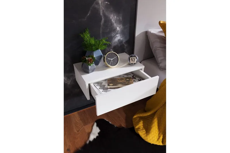 Yöpöytä Wohnling laatikkolla seinäasennukseen, leijuva vaikutelma Valkoinen - Valkoinen - Huonekalut - Pöytä & ruokailuryhmä - Apupöytä & sivupöytä - Yöpöytä