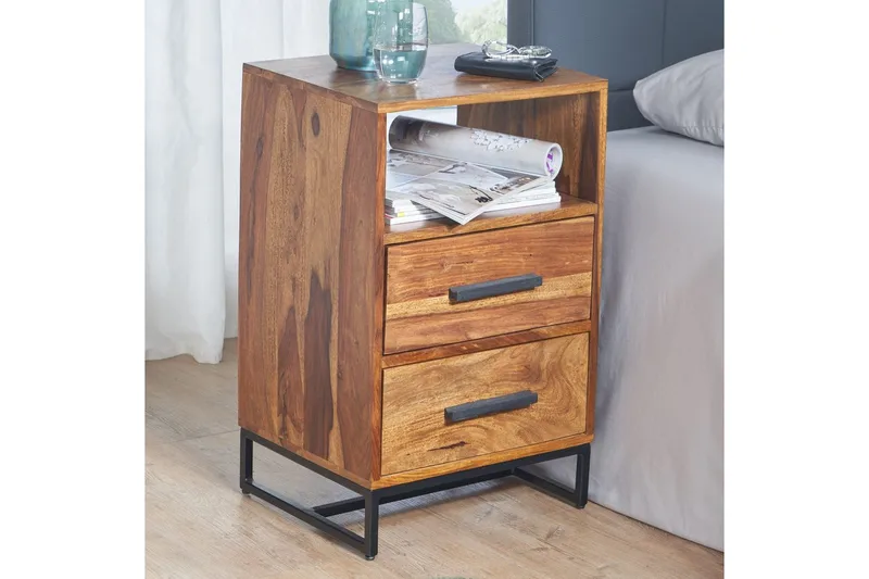 Yöpöytä Wohnling Massiivipuu jenkkisänkyihin 2 laatikolla säilytyshylly maalaistalo - Huonekalut - Pöytä & ruokailuryhmä - Apupöytä & sivupöytä - Yöpöytä