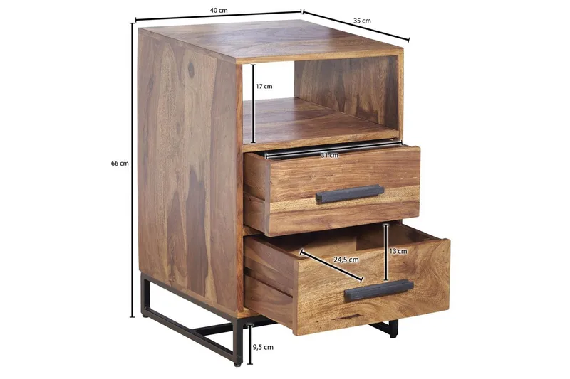 Yöpöytä Wohnling Massiivipuu jenkkisänkyihin 2 laatikolla säilytyshylly maalaistalo - Huonekalut - Pöytä & ruokailuryhmä - Apupöytä & sivupöytä - Yöpöytä