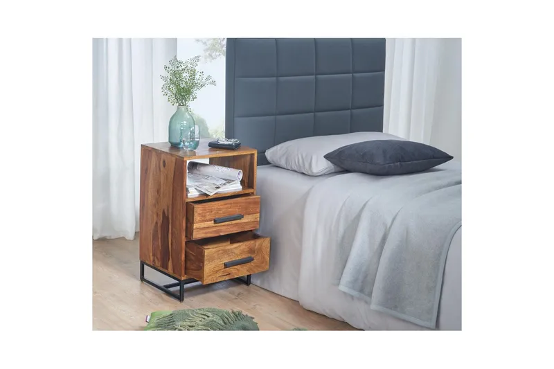 Yöpöytä Wohnling Massiivipuu jenkkisänkyihin 2 laatikolla säilytyshylly maalaistalo - Huonekalut - Pöytä & ruokailuryhmä - Apupöytä & sivupöytä - Yöpöytä