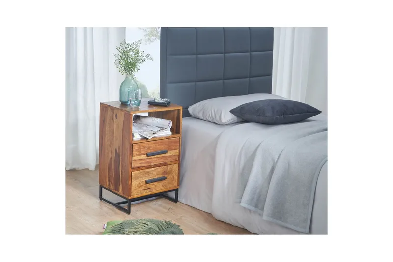 Yöpöytä Wohnling Massiivipuu jenkkisänkyihin 2 laatikolla säilytyshylly maalaistalo - Huonekalut - Pöytä & ruokailuryhmä - Apupöytä & sivupöytä - Yöpöytä