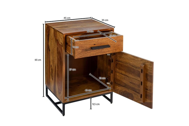 Yöpöytä Wohnling Massiivipuu jenkkisänkyihin 3 laatikolla 1 ovi maalaistalo - Huonekalut - Pöytä & ruokailuryhmä - Apupöytä & sivupöytä - Yöpöytä