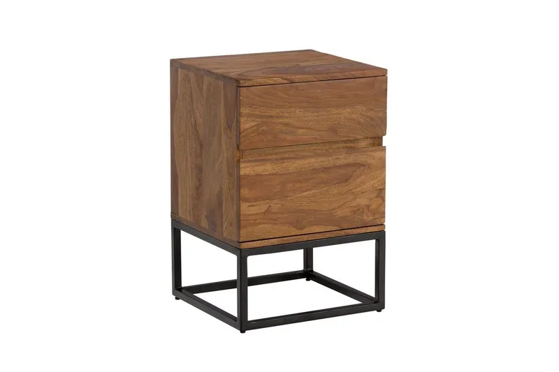 Yöpöytä Wohnling Moderni ilme, kaksi laatikkoa, kiinteää sheesham-puuta, teollinen ulkonäkö., undefined