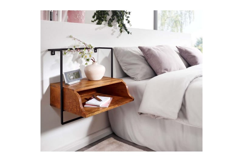 Yöpöytä Wohnling Seinälle kiinnitettävä konsoli, joka on valmistettu mangopuusta, hylly teollistyylinen - Huonekalut - Pöytä & ruokailuryhmä - Apupöytä & sivupöytä - Yöpöytä