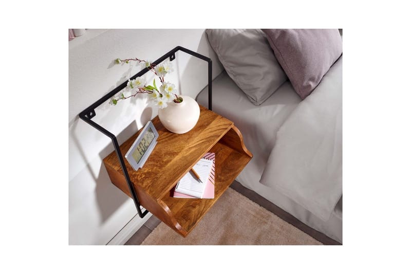 Yöpöytä Wohnling Seinälle kiinnitettävä konsoli, joka on valmistettu mangopuusta, hylly teollistyylinen - Huonekalut - Pöytä & ruokailuryhmä - Apupöytä & sivupöytä - Yöpöytä