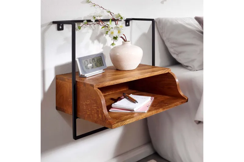Yöpöytä Wohnling Seinälle kiinnitettävä konsoli, joka on valmistettu mangopuusta, hylly teollistyylinen - Huonekalut - Pöytä & ruokailuryhmä - Apupöytä & sivupöytä - Yöpöytä