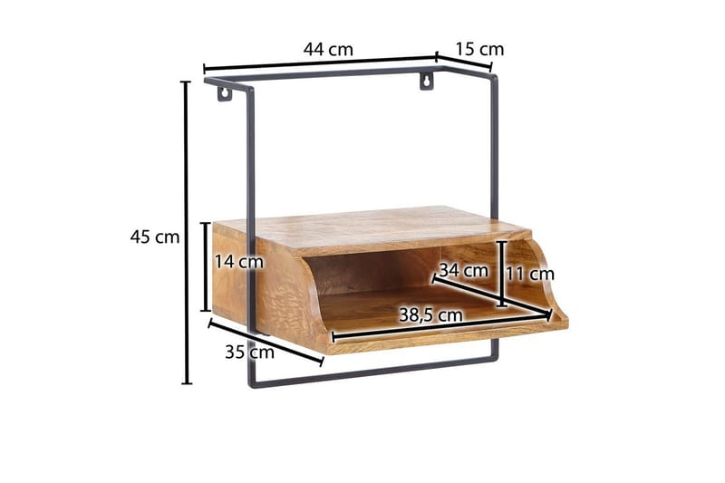 Yöpöytä Wohnling Seinälle kiinnitettävä konsoli, joka on valmistettu mangopuusta, hylly teollistyylinen - Huonekalut - Pöytä & ruokailuryhmä - Apupöytä & sivupöytä - Yöpöytä