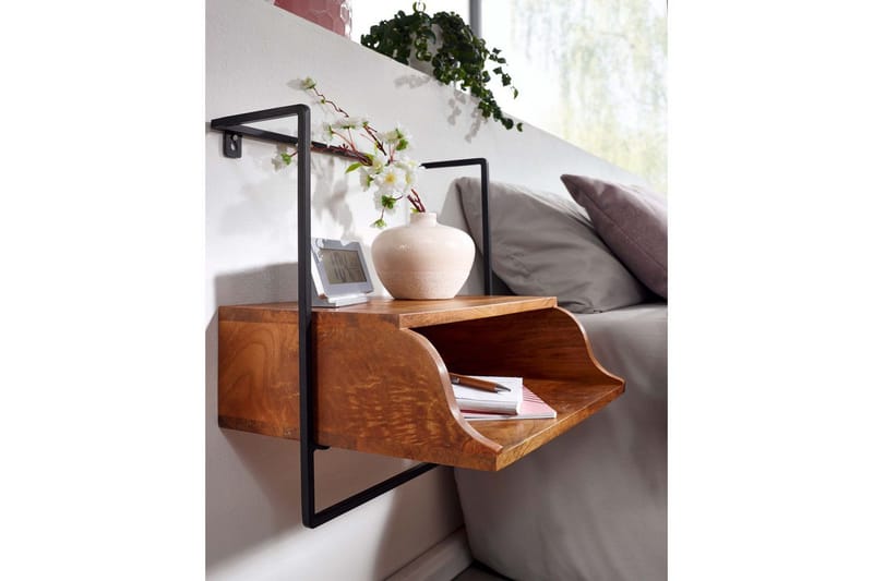 Yöpöytä Wohnling Seinälle kiinnitettävä konsoli, joka on valmistettu mangopuusta, hylly teollistyylinen - Huonekalut - Pöytä & ruokailuryhmä - Apupöytä & sivupöytä - Yöpöytä