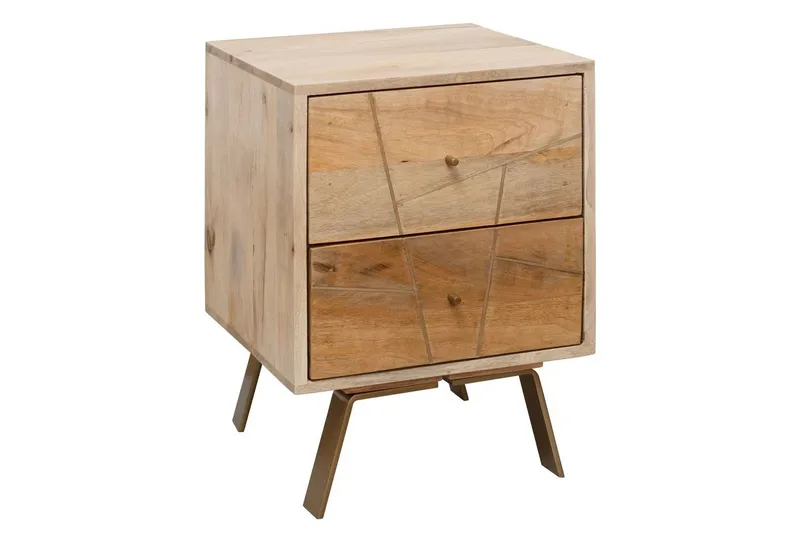 Yöpöytä Wohnling SIKAR massiivinen mangopuu jenkkisänkyyn metallikoristeilla 2 laatikkoa, undefined