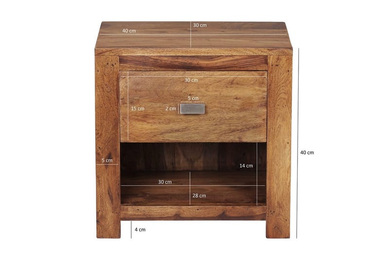 Yöpöytä Wohnling Täyspuuta, laatikolla, hylly, maalaismainen - Huonekalut - Pöytä & ruokailuryhmä - Apupöytä & sivupöytä - Yöpöytä