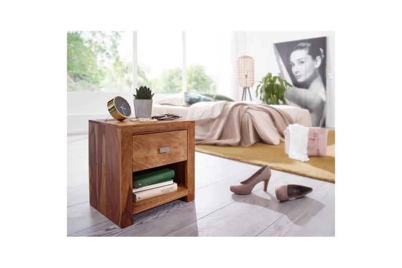 Yöpöytä Wohnling Täyspuuta, laatikolla, hylly, maalaismainen - Huonekalut - Pöytä & ruokailuryhmä - Apupöytä & sivupöytä - Yöpöytä