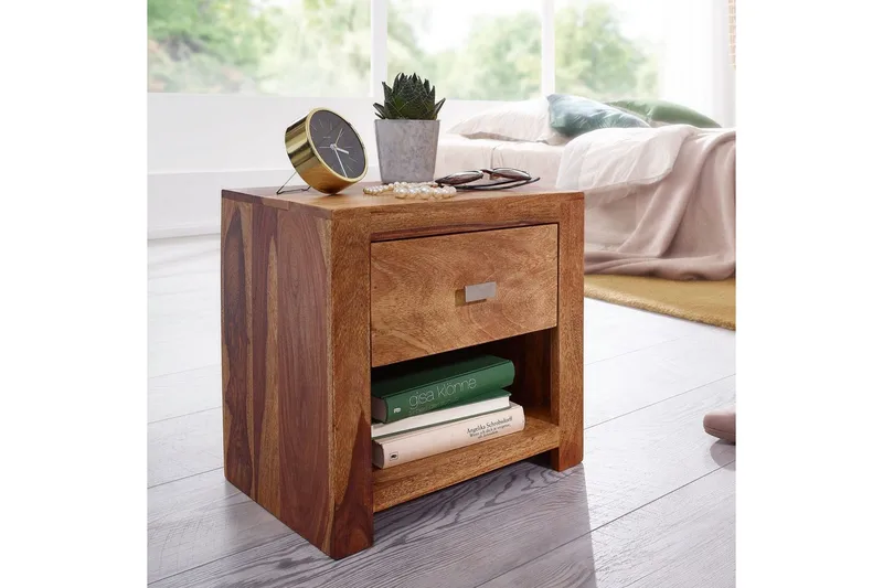 Yöpöytä Wohnling Täyspuuta, laatikolla, hylly, maalaismainen - Huonekalut - Pöytä & ruokailuryhmä - Apupöytä & sivupöytä - Yöpöytä