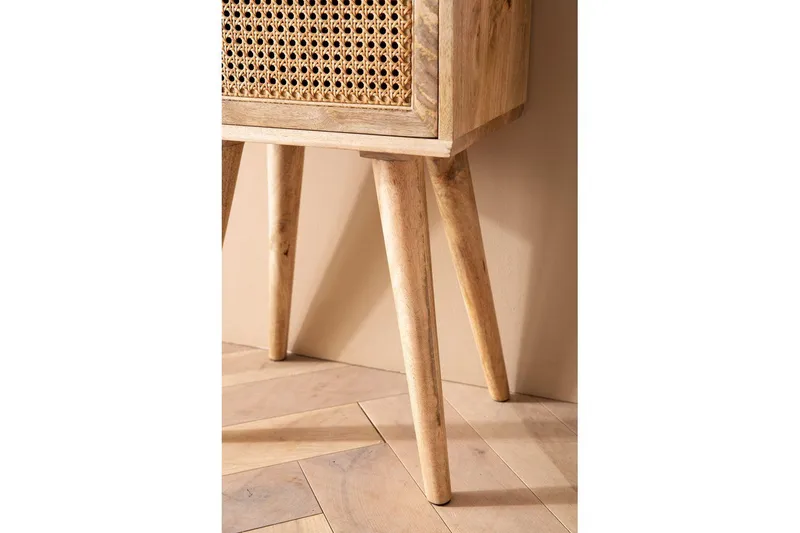 Yöpöytä Wohnling Täyttä mangopuuta, 1 laatikko ja moderni ulkoasu Wienin punoksella Vaaleanruskea - Vaaleanruskea - Huonekalut - Pöytä & ruokailuryhmä - Apupöytä & sivupöytä - Yöpöytä