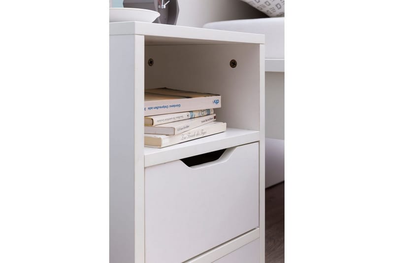 Yöpöytä Wohnling Valkoinen, jossa 1 laatikko, yksinkertainen moderni muotoilu ja hylly - Huonekalut - Pöytä & ruokailuryhmä - Apupöytä & sivupöytä - Yöpöytä