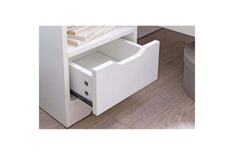Yöpöytä Wohnling Valkoinen, jossa 1 laatikko, yksinkertainen moderni muotoilu ja hylly - Huonekalut - Pöytä & ruokailuryhmä - Apupöytä & sivupöytä - Yöpöytä