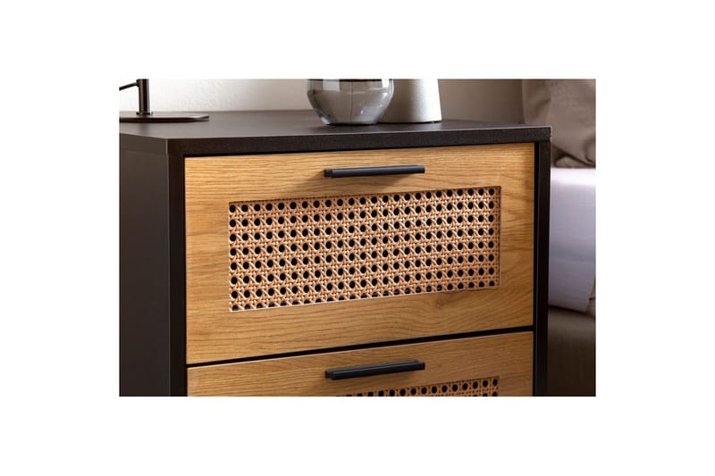 Yöpöytä Wohnling Vankka mangopuu kahdella vetolaatikolla wieniläispunos teollisessa lookissa - Huonekalut - Pöytä & ruokailuryhmä - Apupöytä & sivupöytä - Yöpöytä