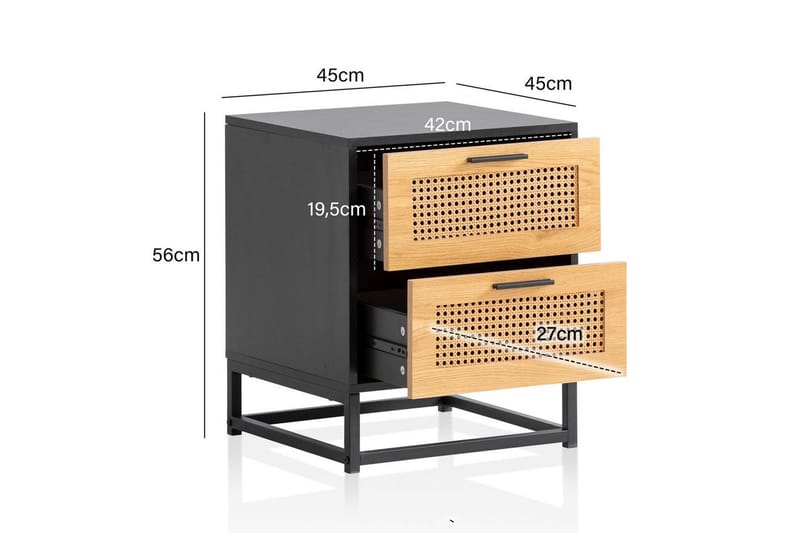 Yöpöytä Wohnling Vankka mangopuu kahdella vetolaatikolla wieniläispunos teollisessa lookissa - Huonekalut - Pöytä & ruokailuryhmä - Apupöytä & sivupöytä - Yöpöytä