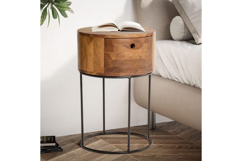 Yöpöytä Wohnling pyöreä, massiivipuuta laatikolla moderniin tyyliin tummanruskea - tummanruskea - Huonekalut - Pöytä & ruokailuryhmä - Apupöytä & sivupöytä - Yöpöytä