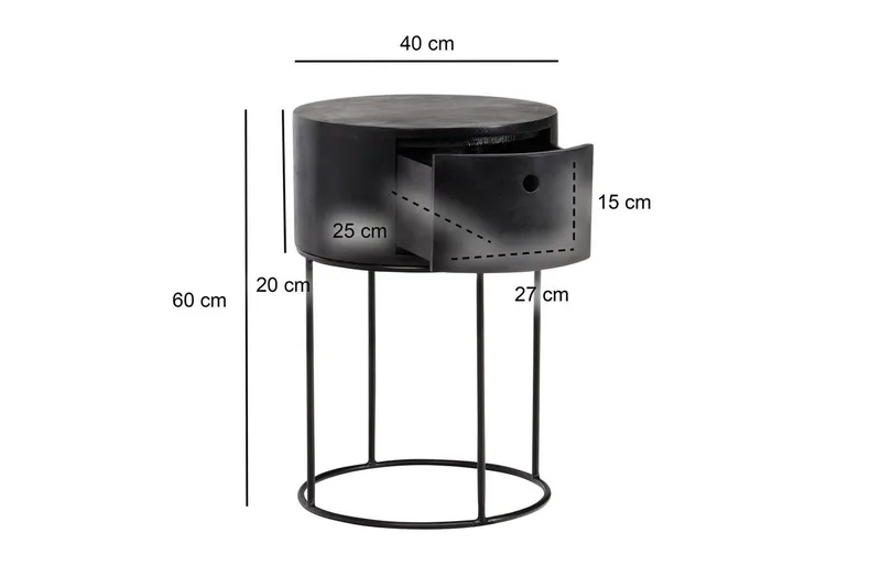 Yöpöytä Wohnling pyöreä, massiivipuuta laatikolla moderniin tyyliin Musta - Musta - Huonekalut - Pöytä & ruokailuryhmä - Apupöytä & sivupöytä - Yöpöytä