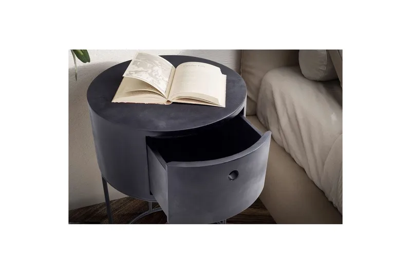 Yöpöytä Wohnling pyöreä, massiivipuuta laatikolla moderniin tyyliin Musta - Musta - Huonekalut - Pöytä & ruokailuryhmä - Apupöytä & sivupöytä - Yöpöytä