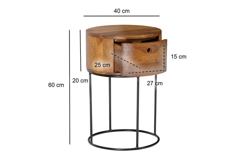 Yöpöytä Wohnling pyöreä, massiivipuuta laatikolla moderniin tyyliin tummanruskea - tummanruskea - Huonekalut - Pöytä & ruokailuryhmä - Apupöytä & sivupöytä - Yöpöytä