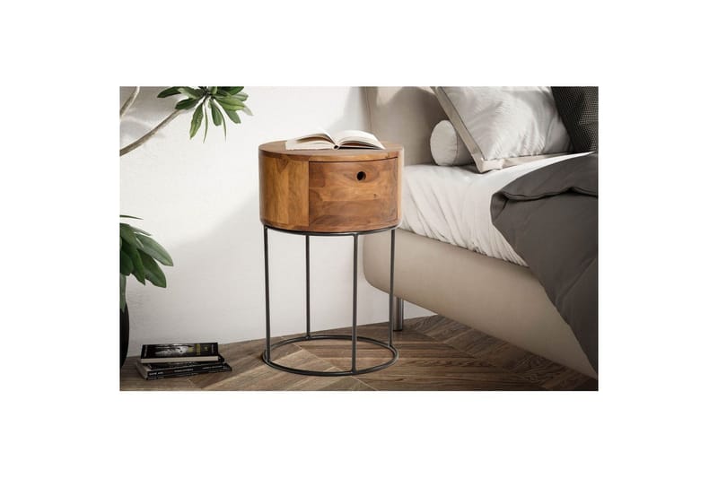 Yöpöytä Wohnling pyöreä, massiivipuuta laatikolla moderniin tyyliin tummanruskea - tummanruskea - Huonekalut - Pöytä & ruokailuryhmä - Apupöytä & sivupöytä - Yöpöytä