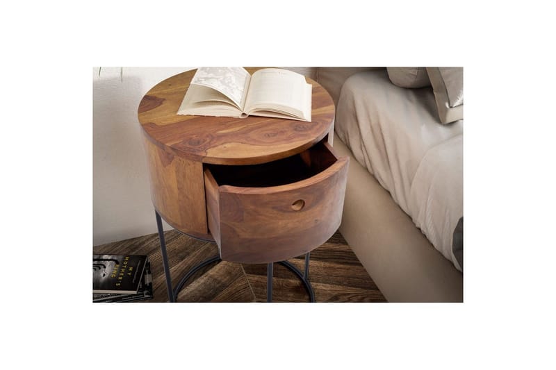 Yöpöytä Wohnling pyöreä, massiivipuuta laatikolla moderniin tyyliin tummanruskea - tummanruskea - Huonekalut - Pöytä & ruokailuryhmä - Apupöytä & sivupöytä - Yöpöytä