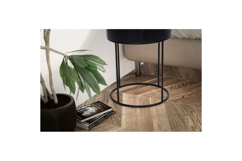 Yöpöytä Wohnling pyöreä, massiivipuuta laatikolla moderniin tyyliin Musta - Musta - Huonekalut - Pöytä & ruokailuryhmä - Apupöytä & sivupöytä - Yöpöytä
