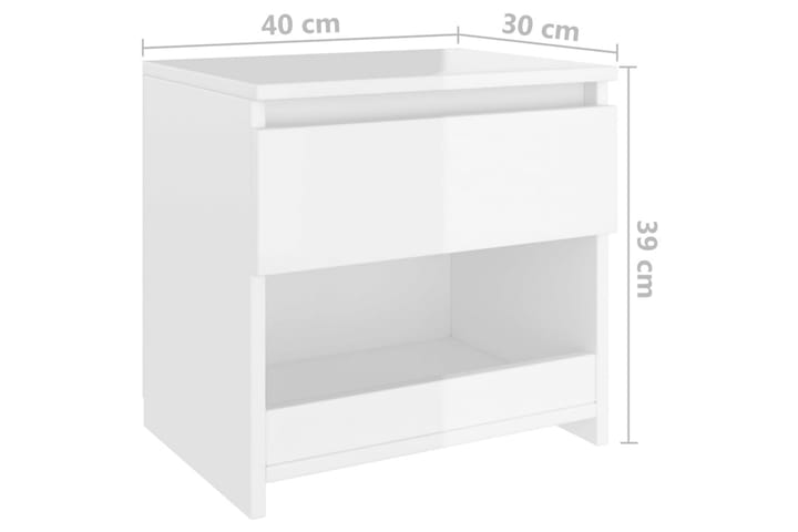 Yöpöydät 2 kpl 40x30x39 cm - Valkoinen Korkeakiilto - Yöpöytä