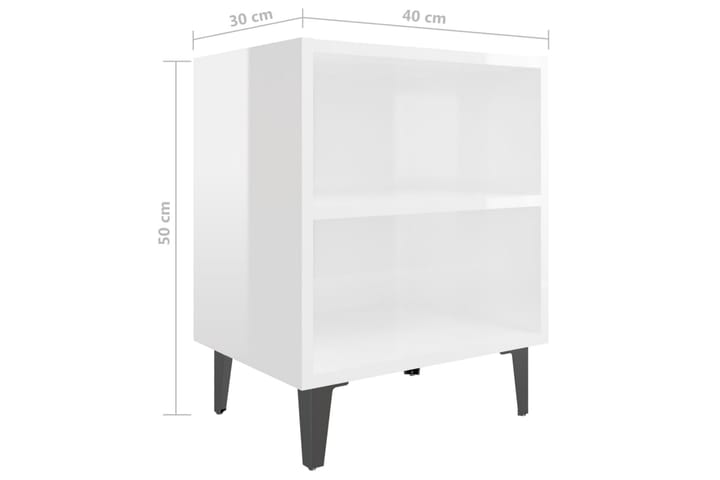 Yöpöydät 2 kpl 40x30x50 cm Metallijalat - Valkoinen - Yöpöytä