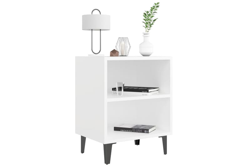 Yöpöydät 2 kpl 40x30x50 cm Metallijalat - Valkoinen - Huonekalut - Pöytä & ruokailuryhmä - Apupöytä & sivupöytä - Yöpöytä