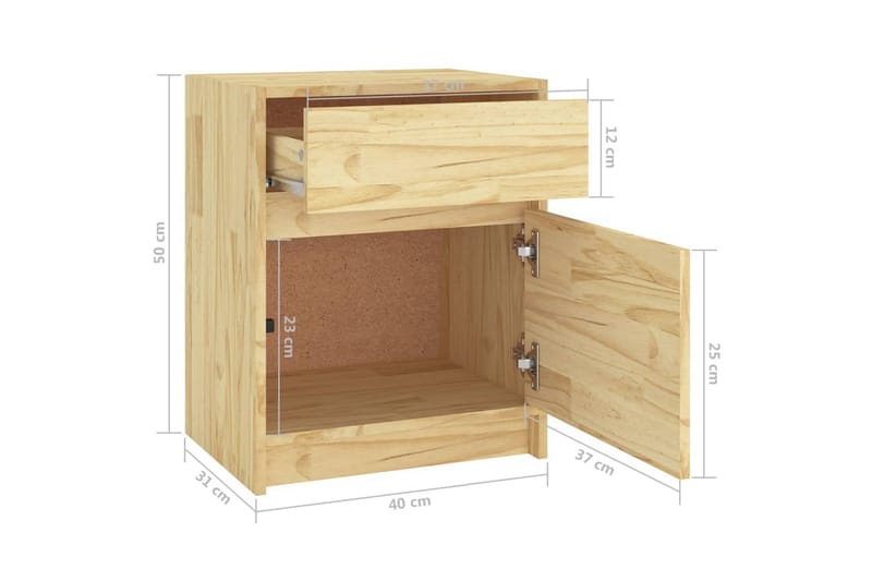 Yöpöydät 2 kpl 40x31x50 cm täysi mänty - Ruskea - Huonekalut - Pöytä & ruokailuryhmä - Apupöytä & sivupöytä - Yöpöytä