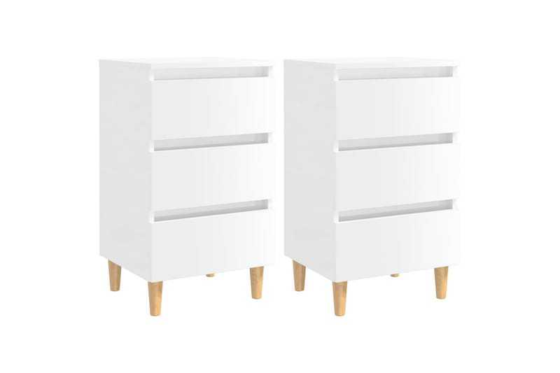 Yöpöydät 2 kpl 40x35x69cm Puujalat - Valkoinen - Huonekalut - Pöytä & ruokailuryhmä - Apupöytä & sivupöytä - Yöpöytä