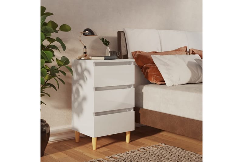 Yöpöydät 2 kpl 40x35x69cm Puujalat - Valkoinen - Huonekalut - Pöytä & ruokailuryhmä - Apupöytä & sivupöytä - Yöpöytä