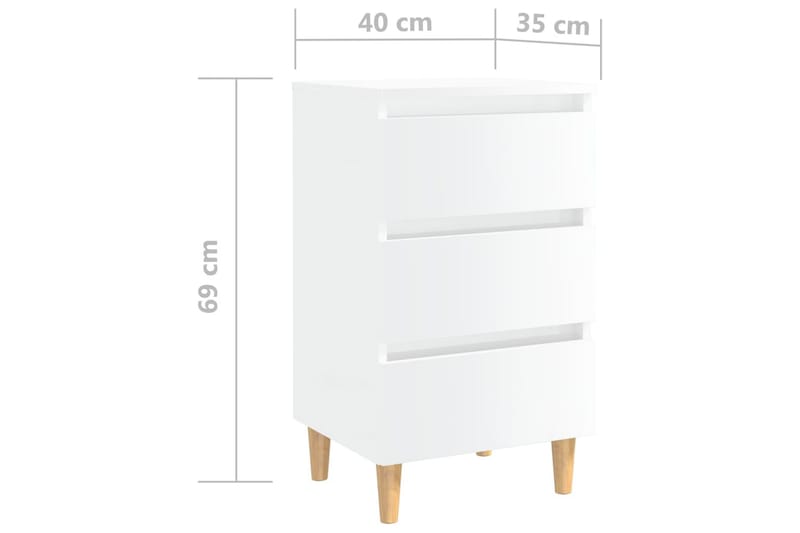 Yöpöydät 2 kpl 40x35x69cm Puujalat - Valkoinen - Huonekalut - Pöytä & ruokailuryhmä - Apupöytä & sivupöytä - Yöpöytä
