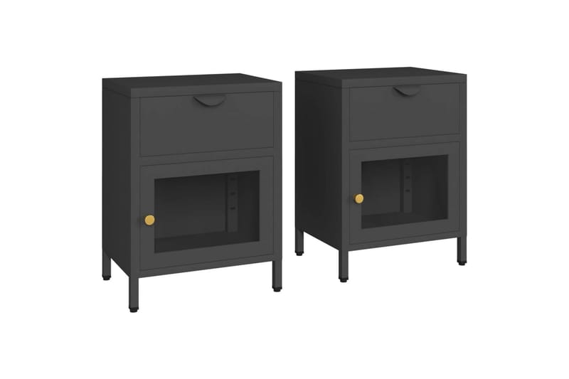 Yöpöydät 2 kpl antrasiitti 40x30x54,5 cm teräs ja lasi - Antrasiitti - Huonekalut - Pöytä & ruokailuryhmä - Apupöytä & sivupöytä - Yöpöytä