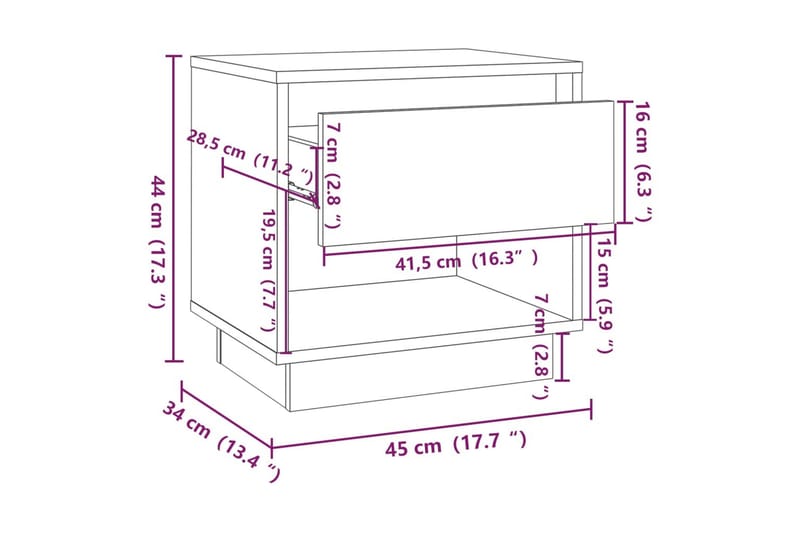 Yöpöydät 2 kpl betoninharmaa 45x34x44 cm lastulevy - Harmaa - Yöpöytä