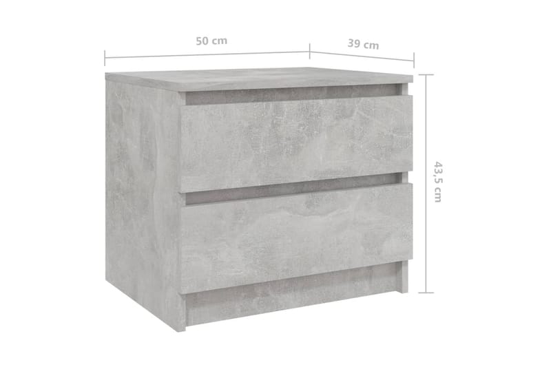 Yöpöydät 2 kpl betoninharmaa 50x39x43,5 cm lastulevy - Yöpöytä